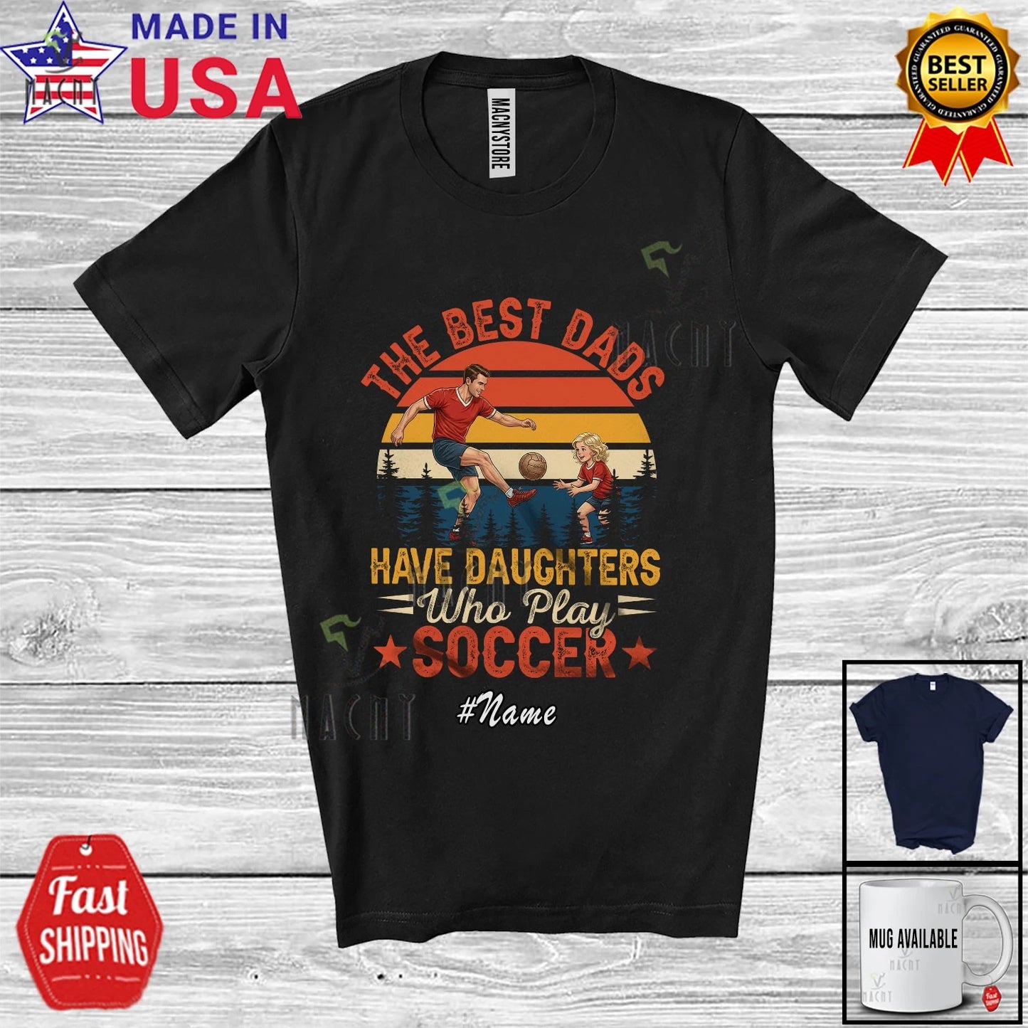 Custom Name Best Dads Daughters Play Soccer; Father's Day Player Retro Shirt