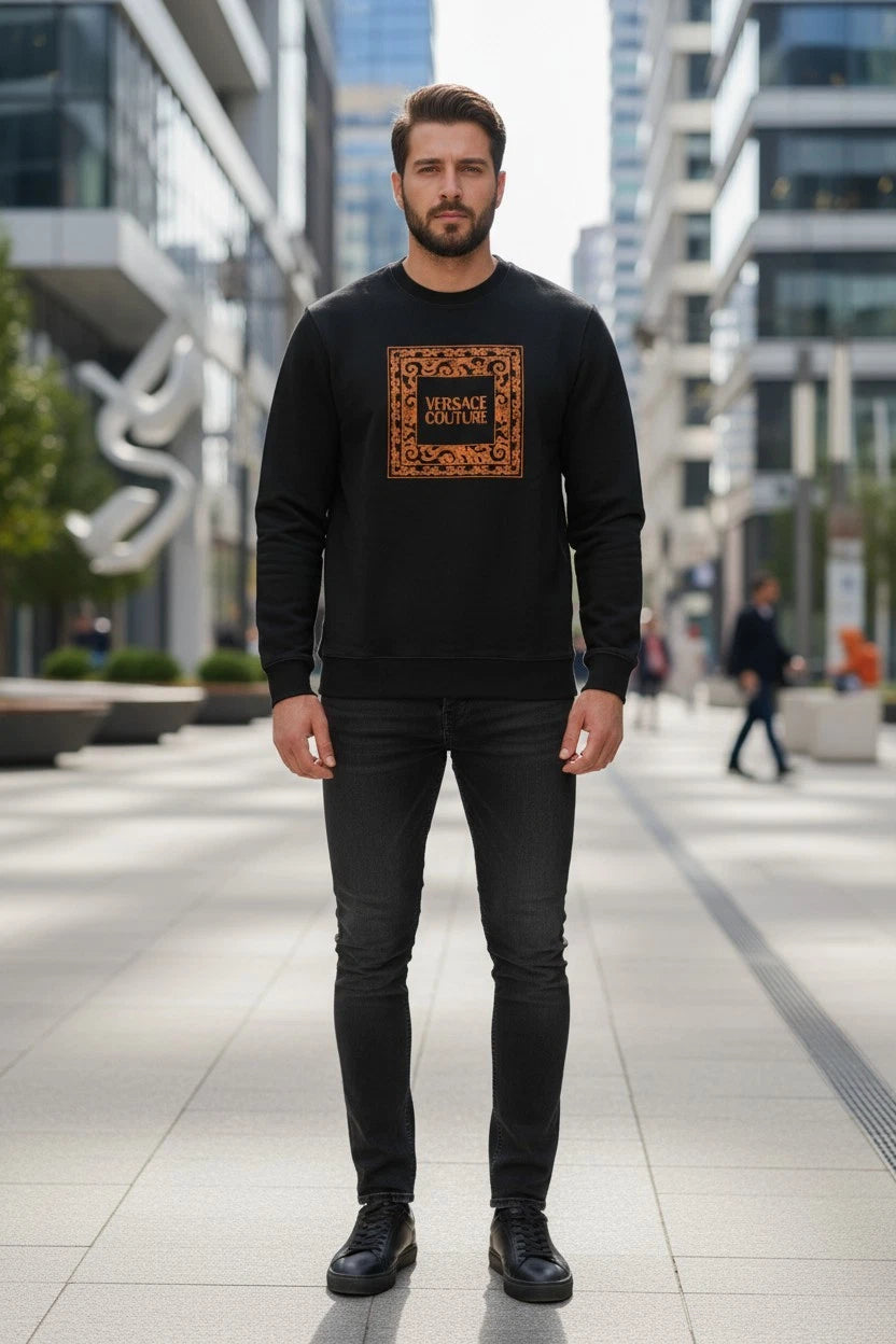 Men's BLACK Versace T-Shirt SLIM Large Size Long Sleeve