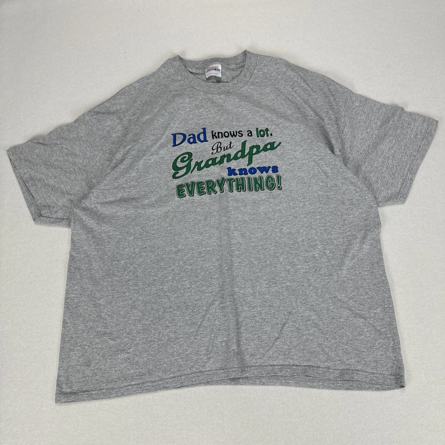 Vintage PRINT GRAPHIC T Shirt Adult 2XL Grey Short Sleeve Grandpa Crew Neck Tee