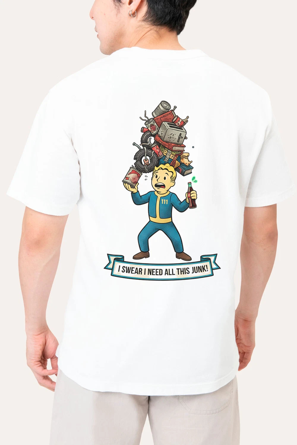 Fallout Vault Boy 111 T-Shirt | I Swear I Need All This Junk | Funny Gamer Tee