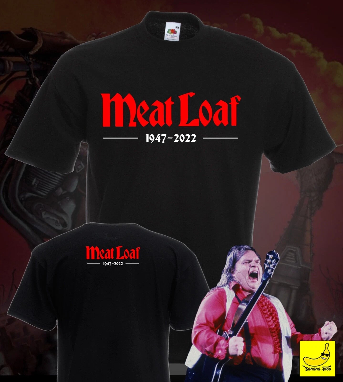 Meat Loaf Tribute T-Shirt Bat Out Of Hell RIP 1947 - 2022 Rock Music Gift Tee