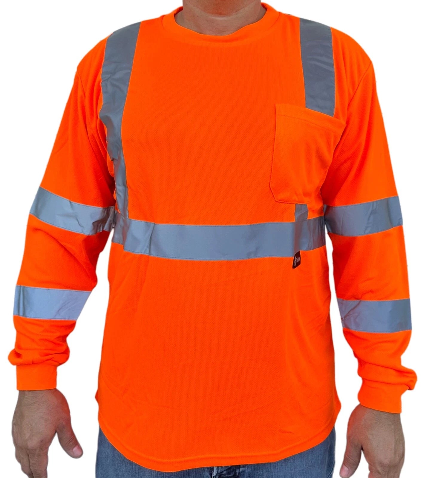 Class 2 Max-dry Moisture Wicking Mesh Long Sleeve Safety T-shirt, Neon Orange