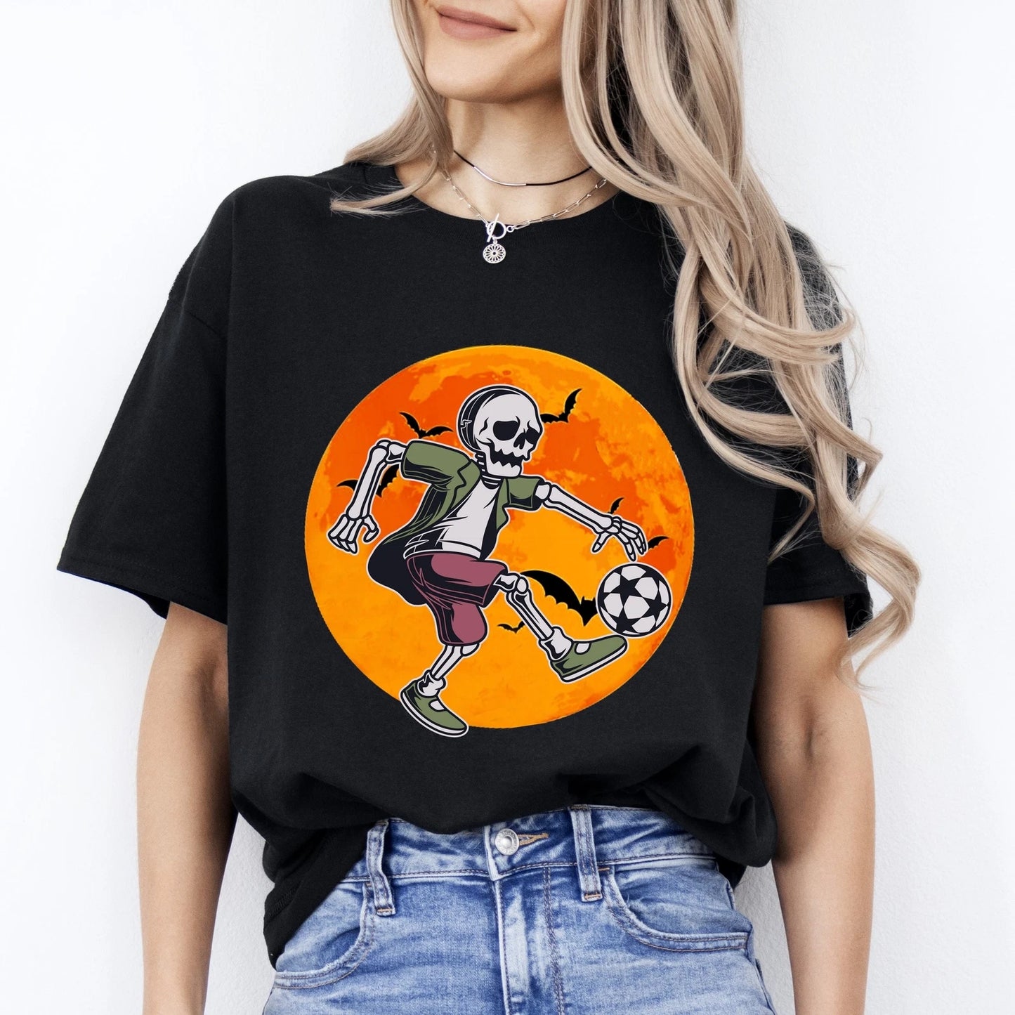 Football skeleton Halloween Unisex T-Shirt Soccer lover Soccer player Spooky tee
