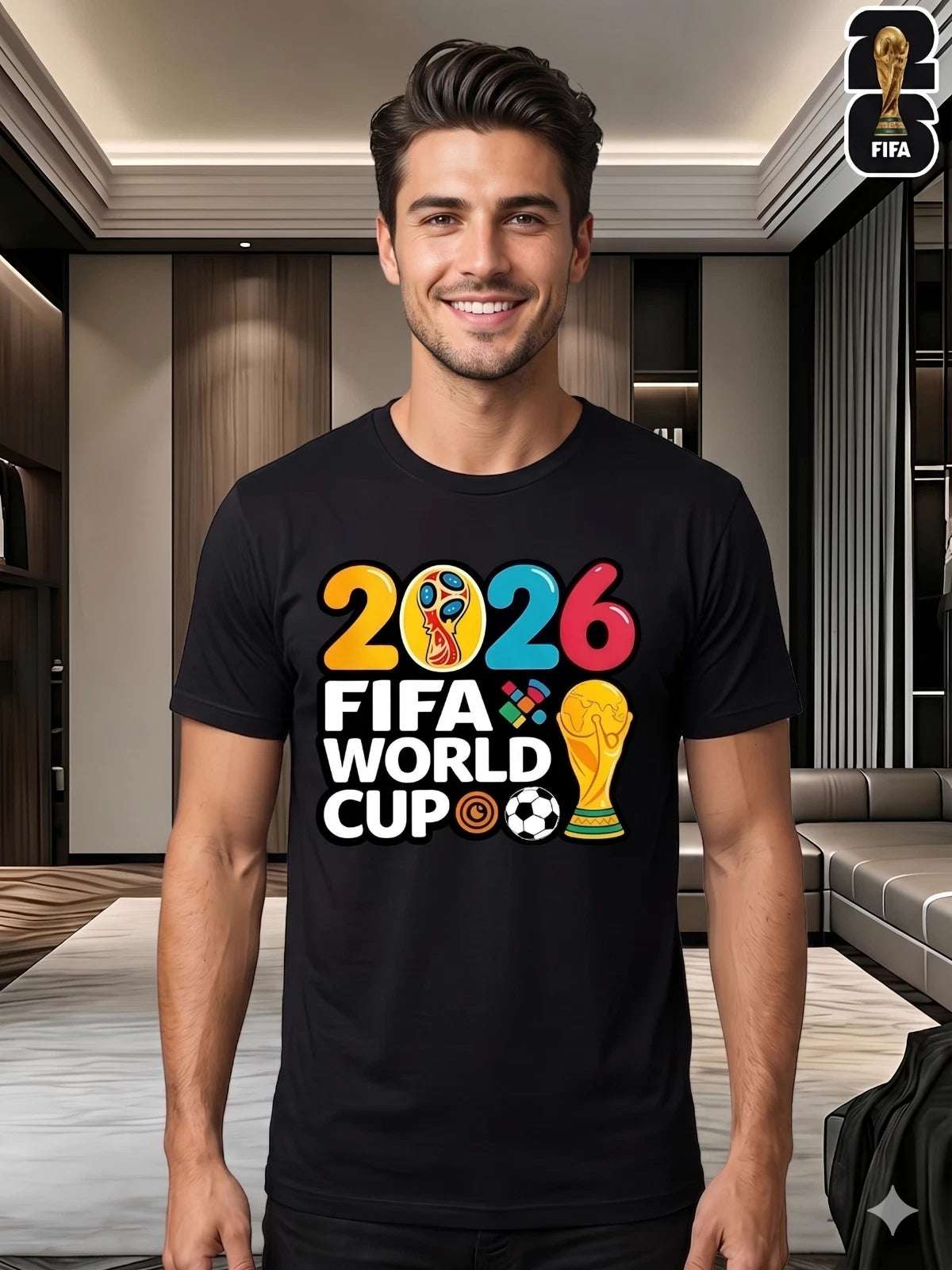 Men’s 2026 World Cup Striped Graphic T-Shirt Casual Football Tee