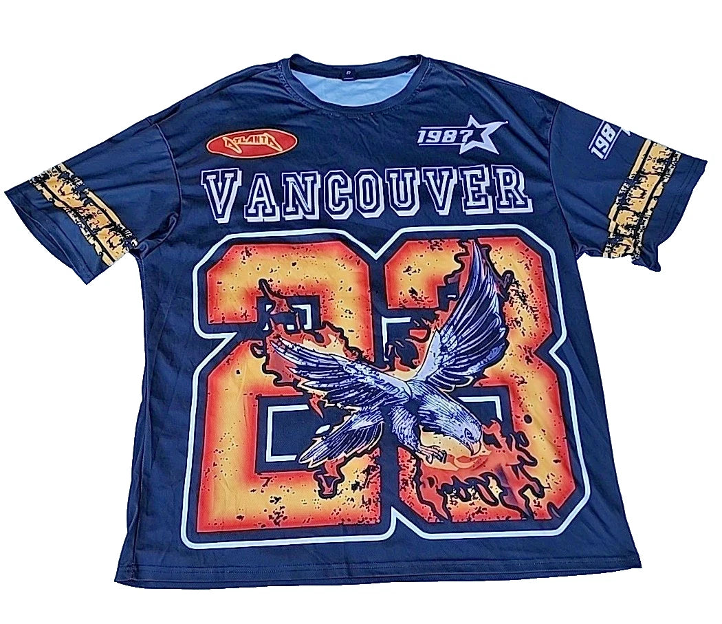 Vintage 1987 Romwe Vancouver Atlanta Graphic Print Black Jersey Shirt Sz XXL