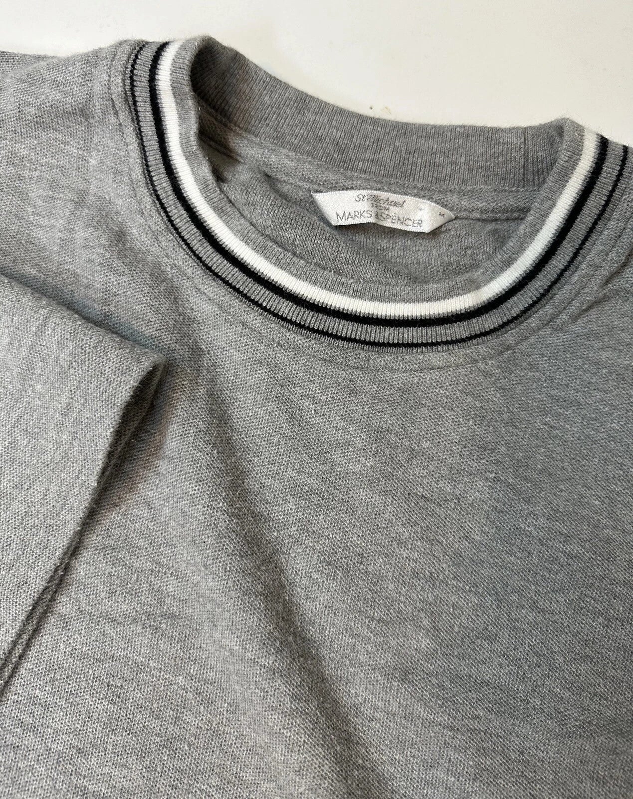 Vintage Y2K Pique Knit Shirt Men Medium Oversized Minimal Gray Cotton Preppy