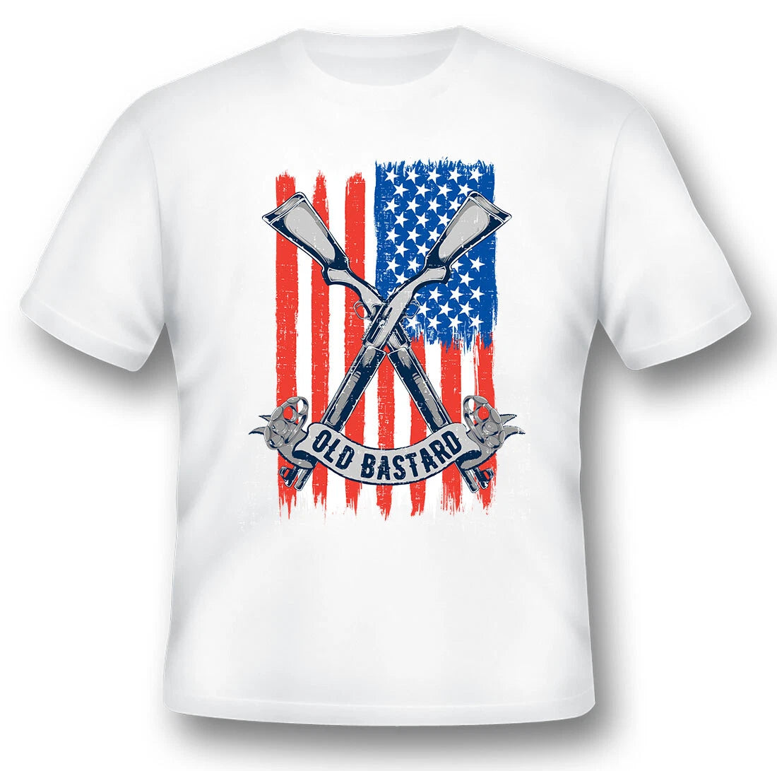 Old Bastard guns and knuckles american flag black or white tee