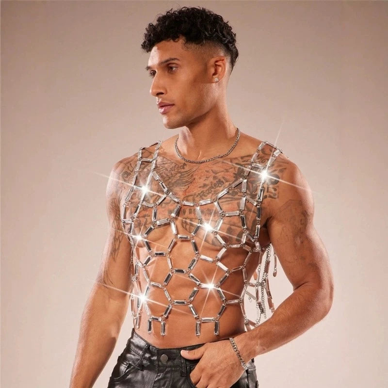 Fashionable Punk Mesh Vest With Sequins Ideal For Music Festivals