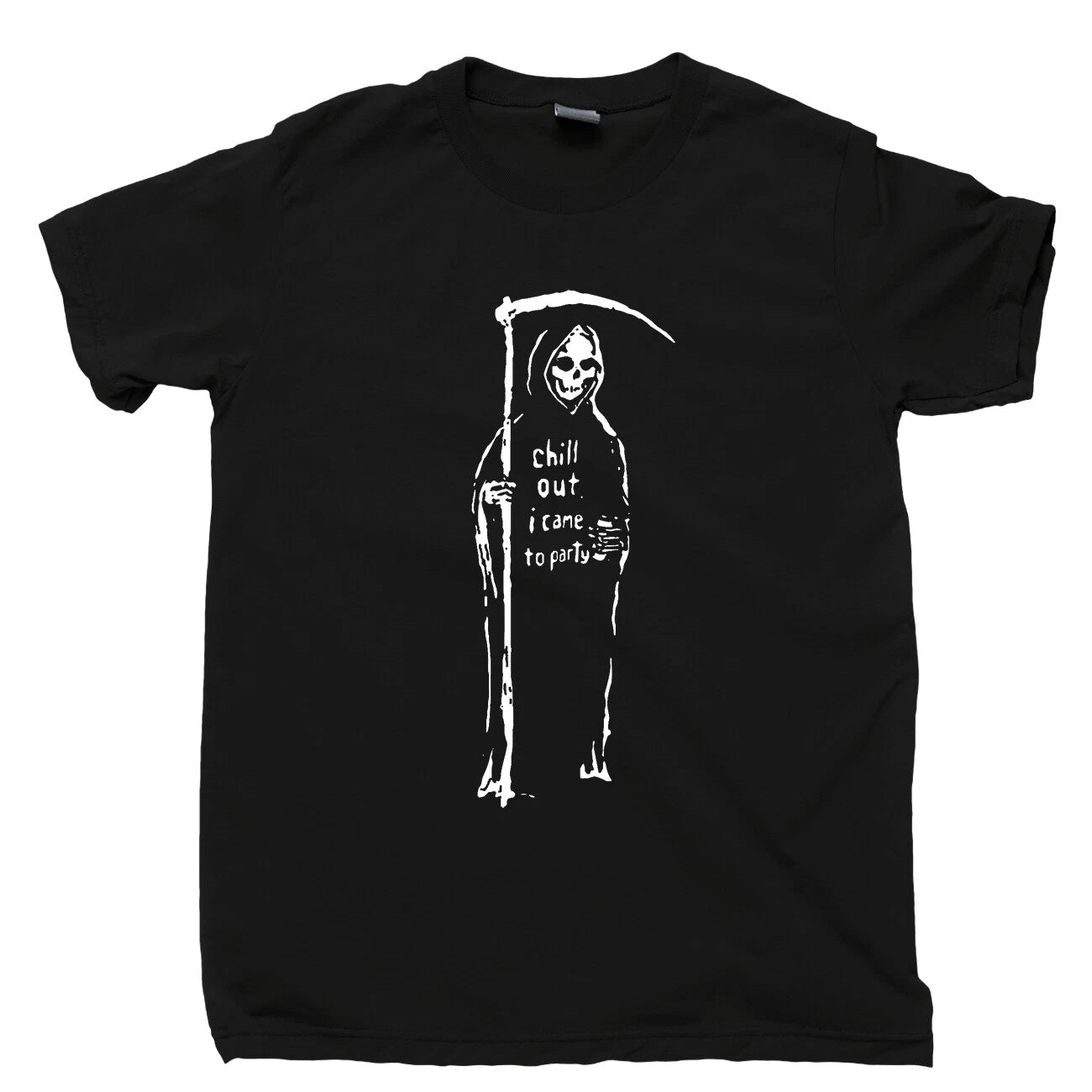 Grim Reaper T Shirt Chill Out I Came To Party Costume Scythe Tattoo Tee