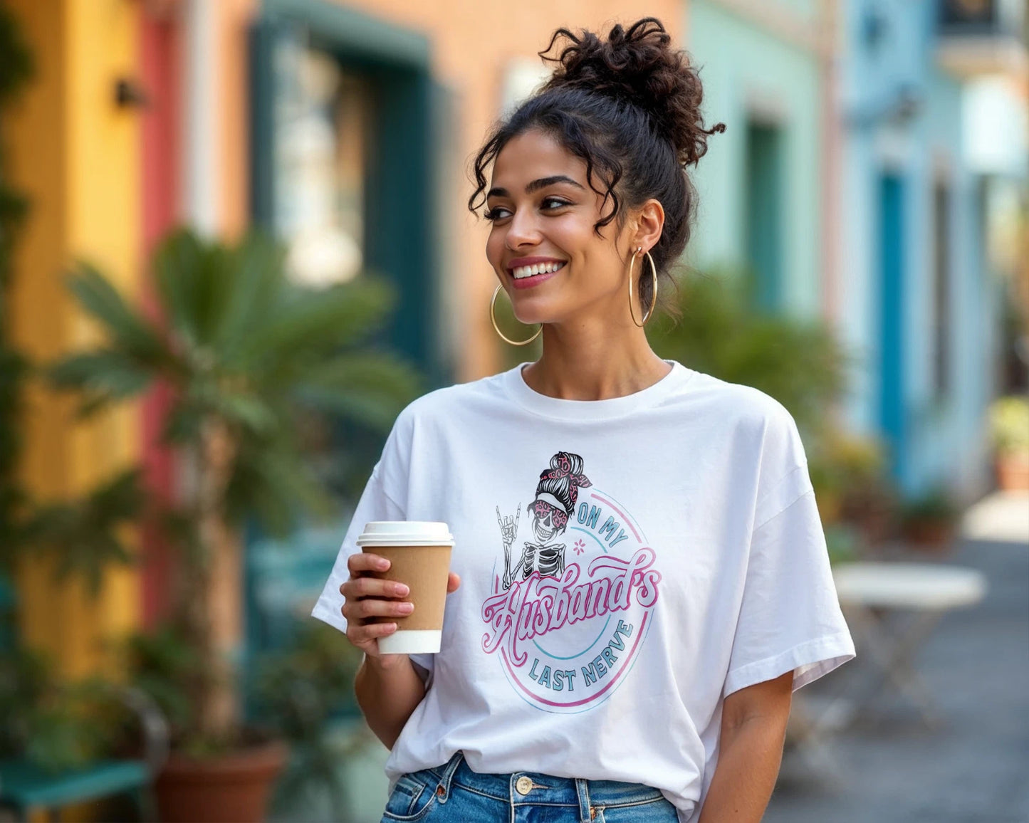 Funny Skeleton Wife T-Shirt – On My Husband’s Last Nerve Graphic Tee A219