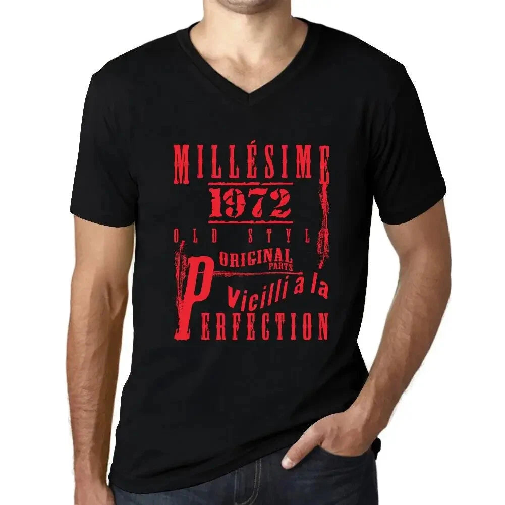 Men's Graphic T-Shirt V Neck Vintage Aged to Perfection 1972 – Millésime Vieilli