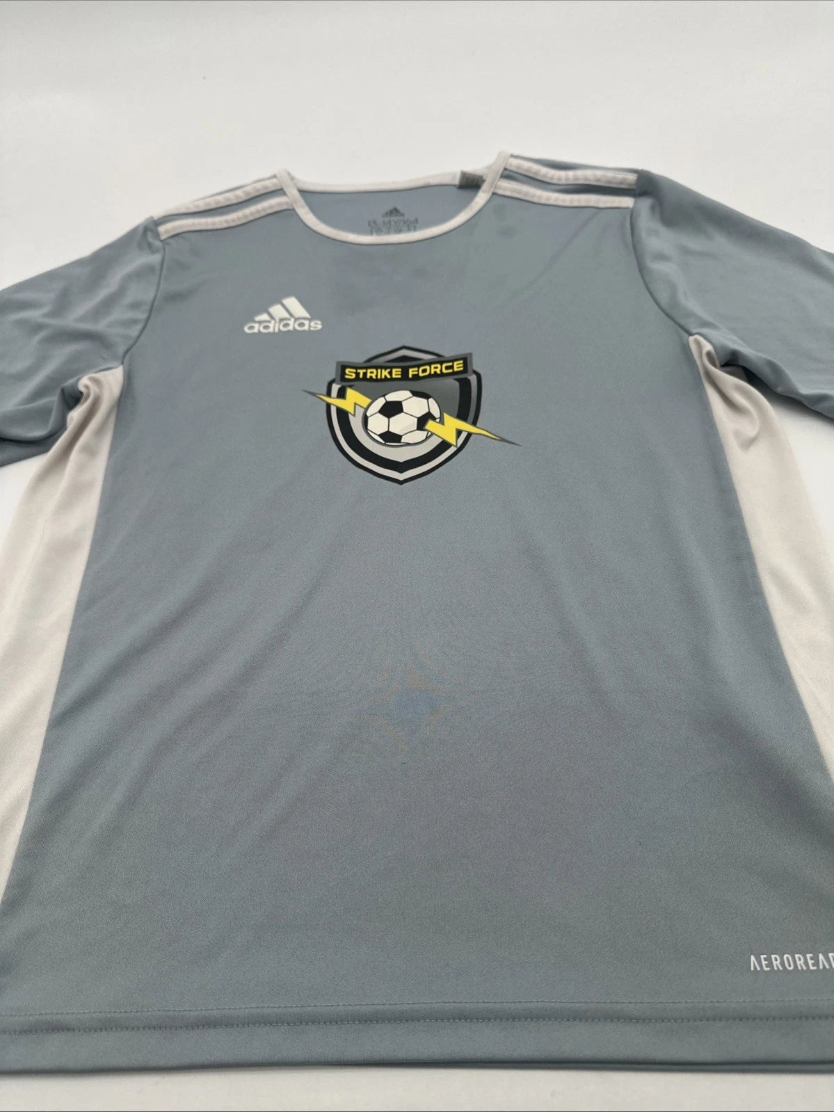 Adidas T Shirt Youth Large Strike Force Soccer Gray Graphic Print ..#25650