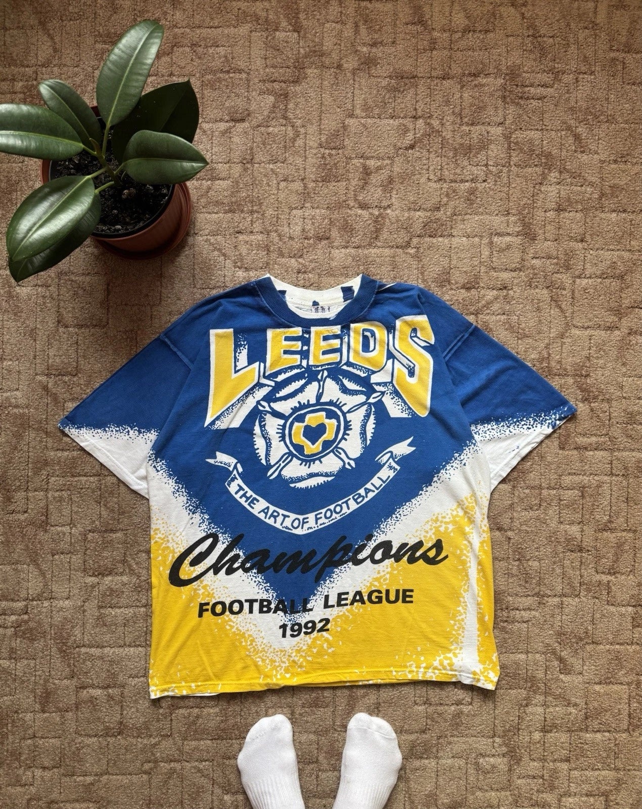 Vintage Leeds United Champions Football 1992 Over Print Soccer Tee Size XXL