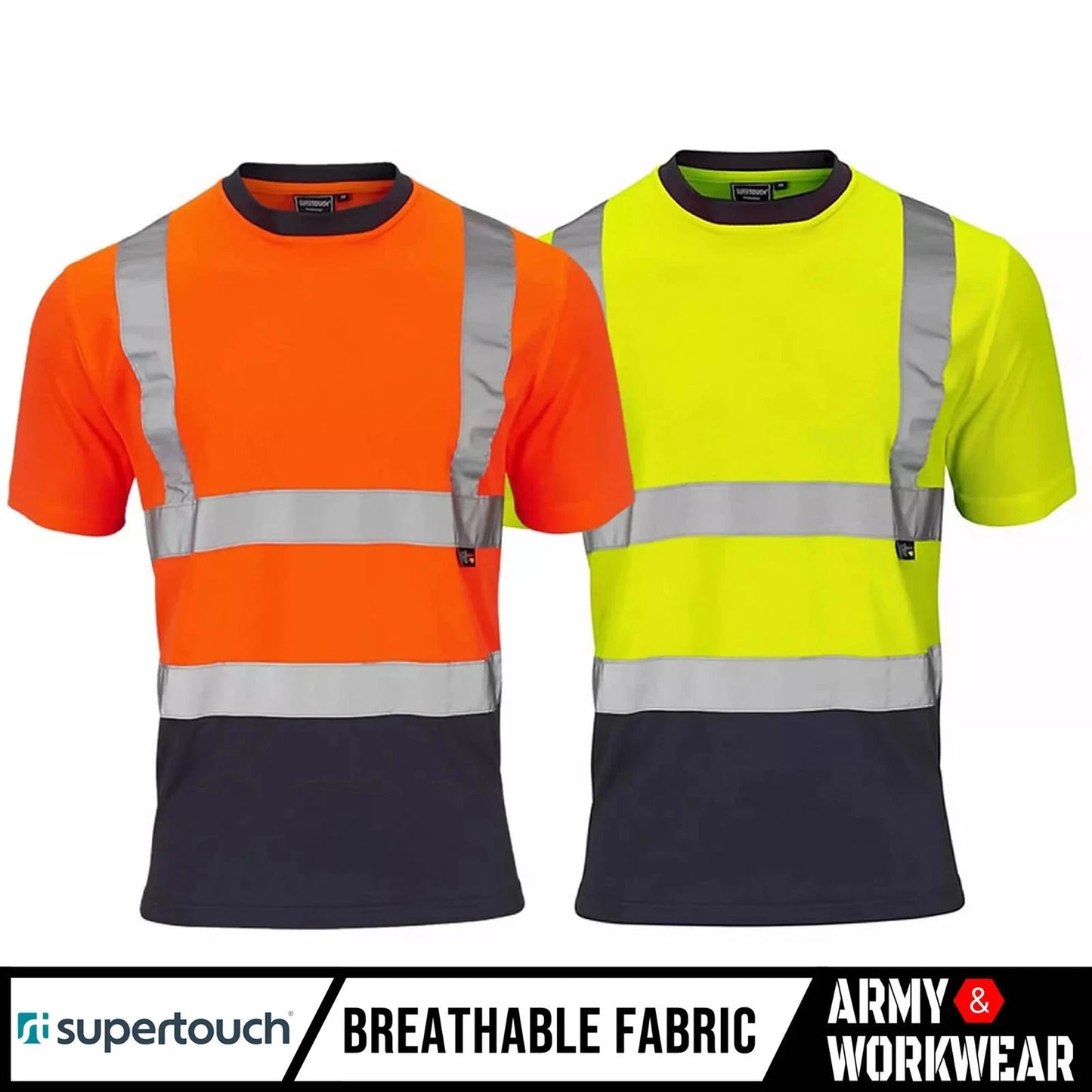 Hi Vis T-Shirt Mens Visibility Two Tone Workwear Safety Site UPF 40+ Wicking
