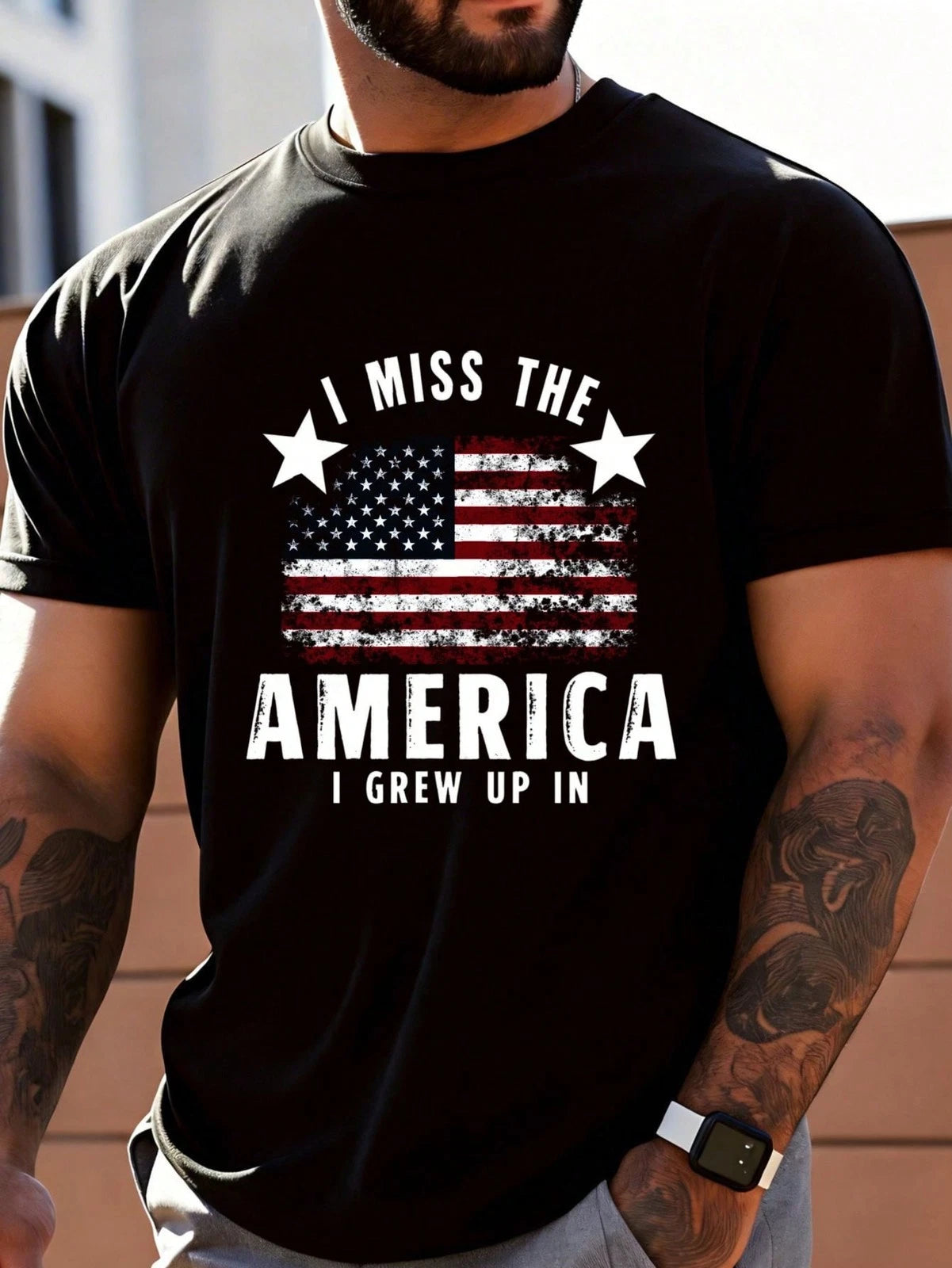 Patriotic Men's T-Shirt - I Miss The America I Grew Up In, American Flag Print
