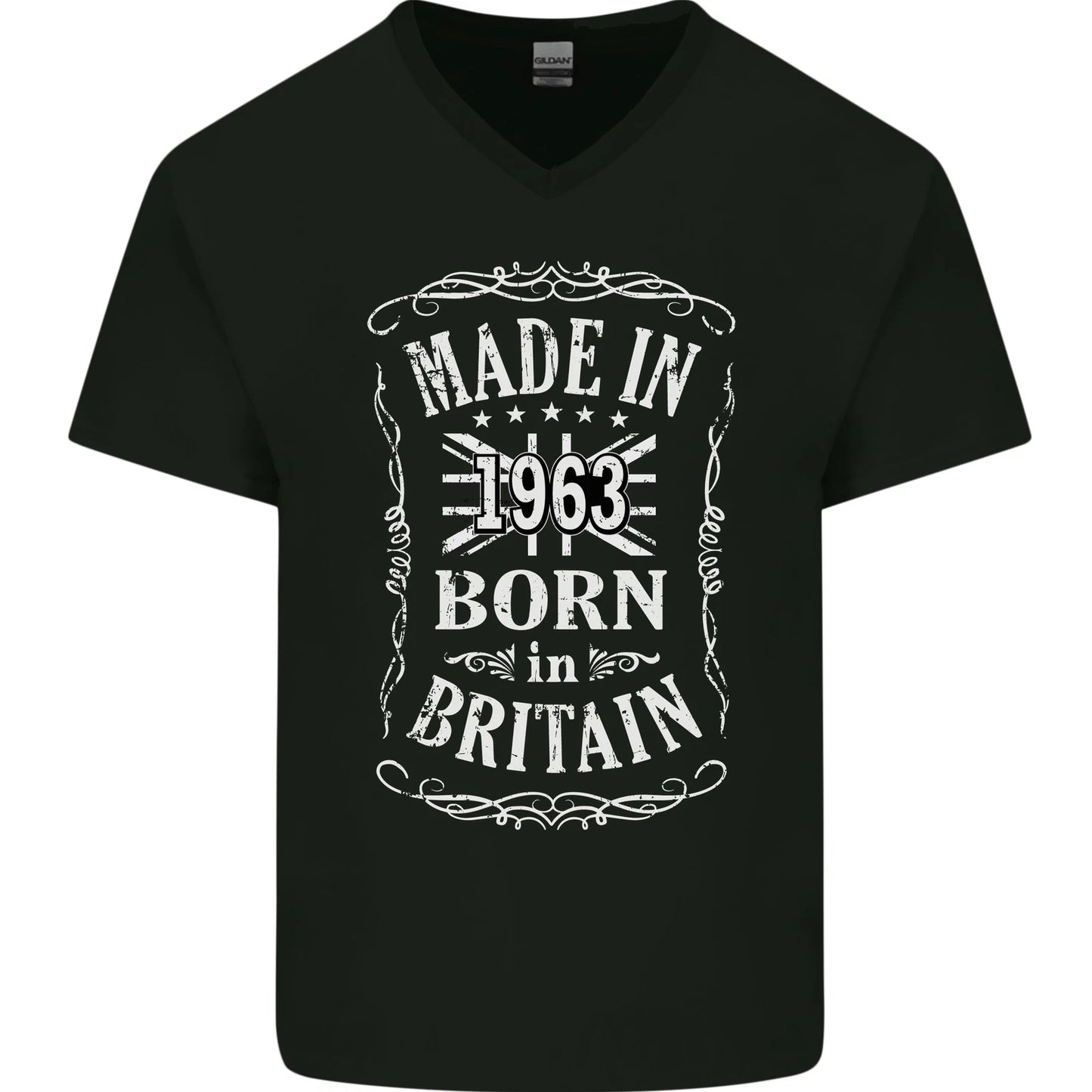 Born In Britain 63rd Birthday Made 1963 Mens V-Neck Cotton T-Shirt