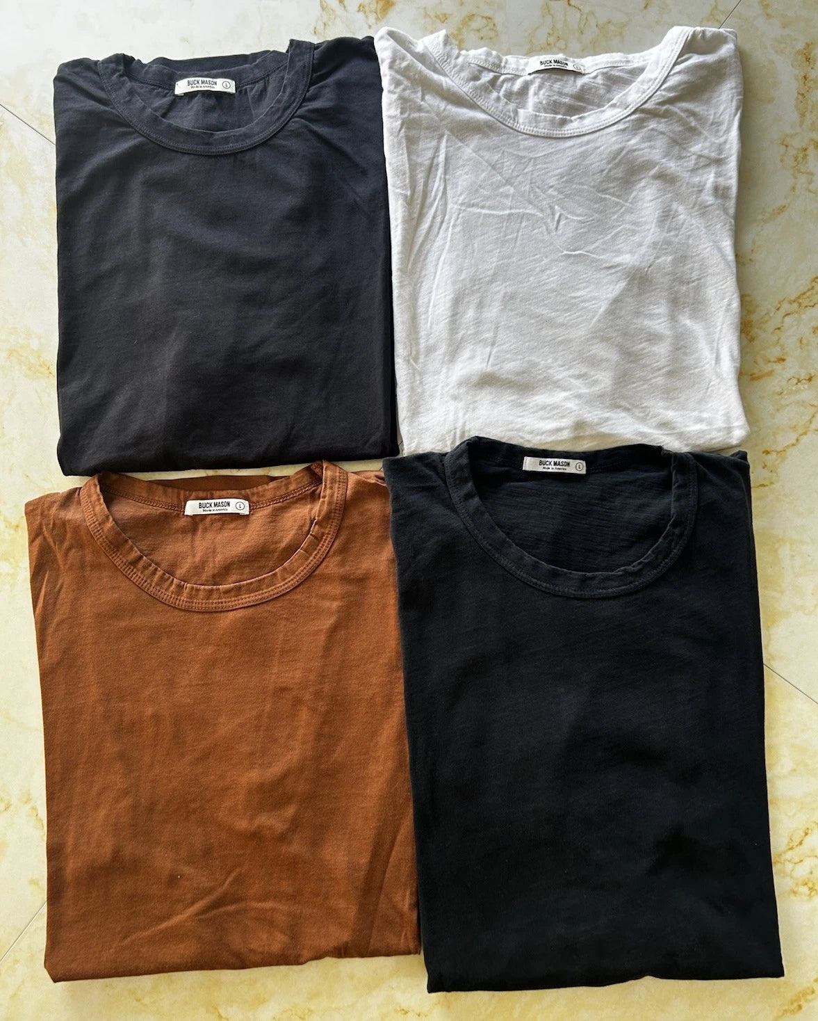 Buck Mason Men’s Solid Crew Neck T-Shirt Lot of 4 Multicolor Size L Regular