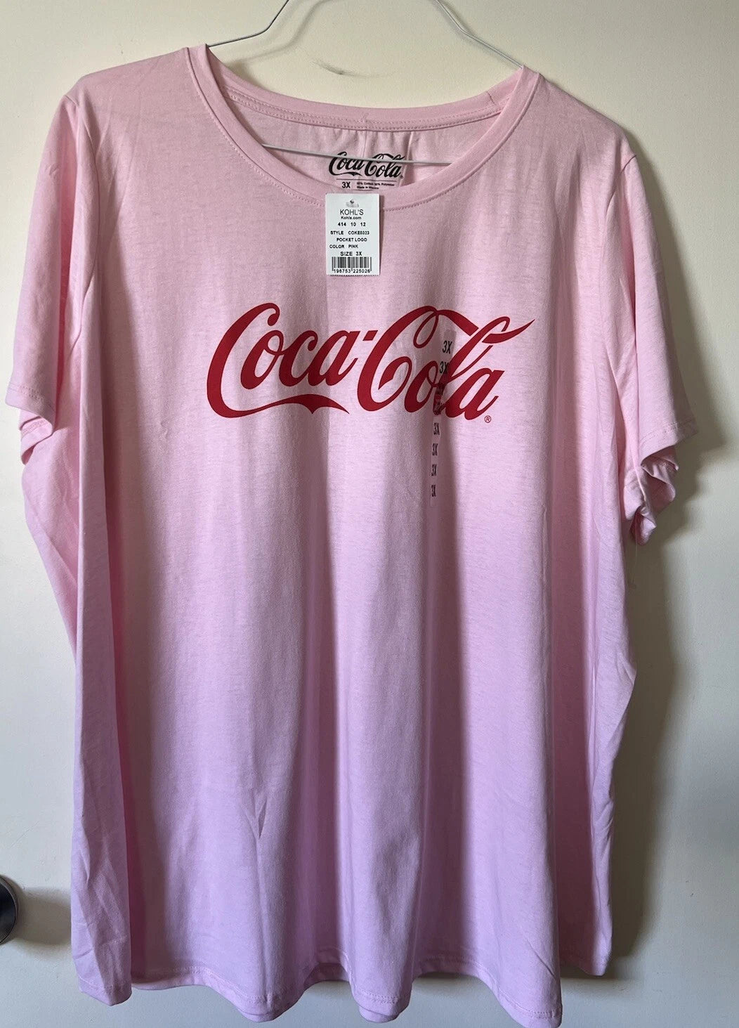 Coca-Cola Women's Pink Short Sleeve Big Graphic Print Logo Casual T-Shirt SZ 3XL
