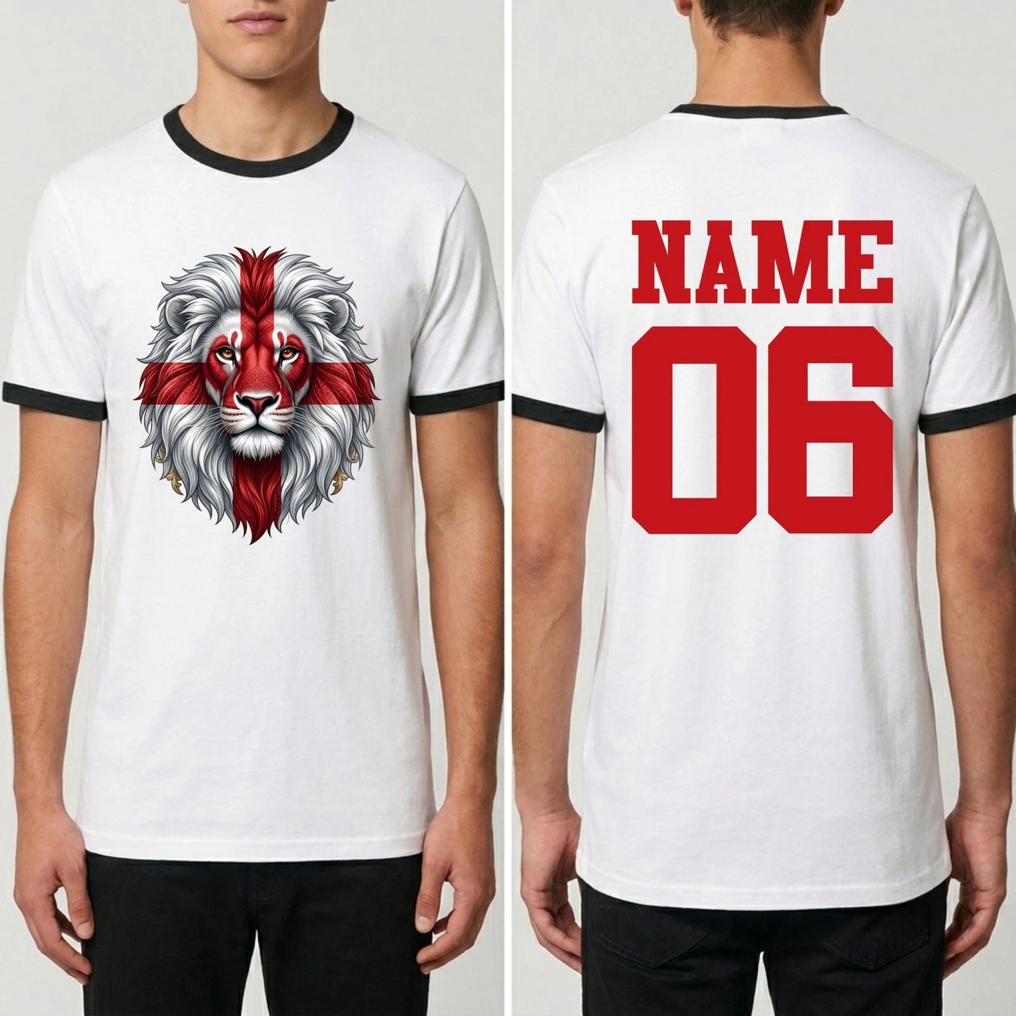 Personalised England 2026 Lion Ringer T-Shirt St George Football Tournament Top