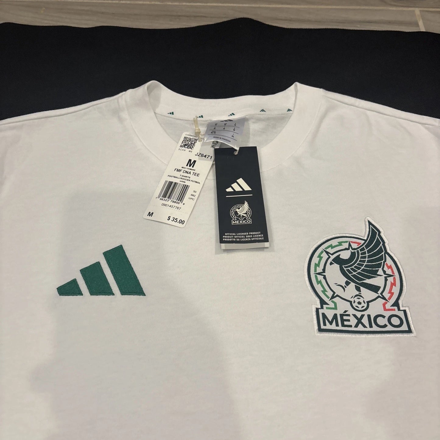 Adidas Medium 2026 Mexico Soccer DNA Tee Shirt White Green JZ6471 NWT $35