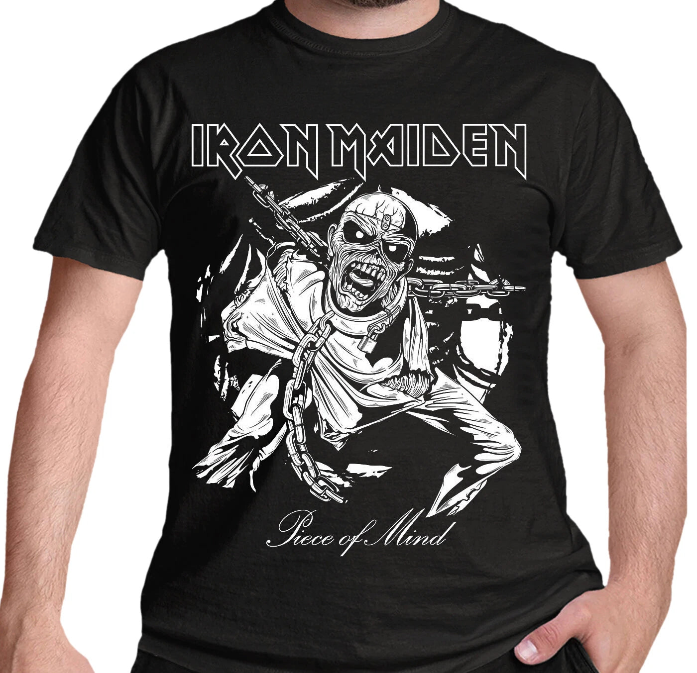 Official Iron Maiden T Shirt Piece Of Mind Eddie Band Logo New S M L XL XXL