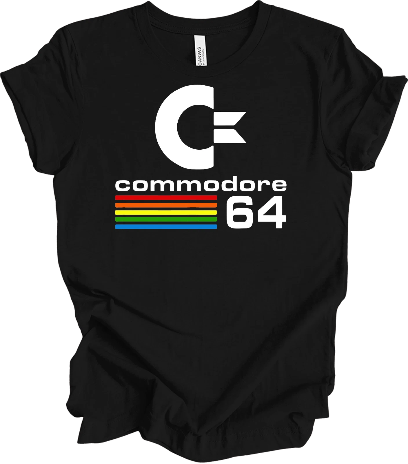 Commodore 64 Retro 80s Gaming T-Shirt C64 Computer Rainbow Stripe Vintage Tee