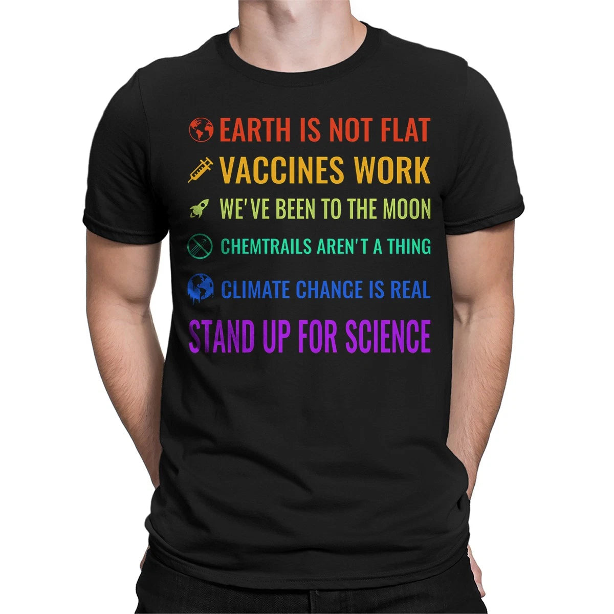 Earth Is Not Flat Vaccines Work Stand Up For Science Mens T-Shirts Tee Top