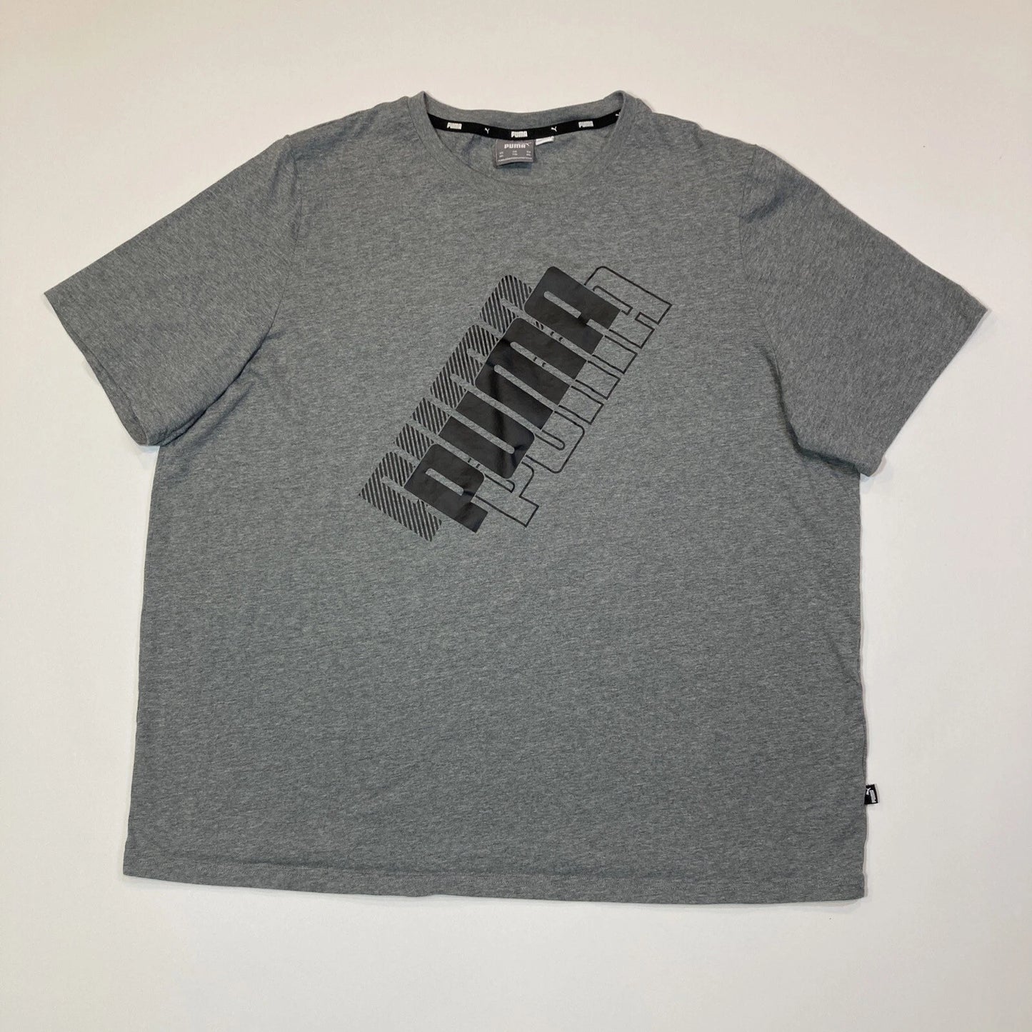 Puma Shirt Mens Size 2XL XXL Gray Short Sleeve Spellout Logo Athletic Tee