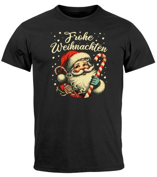 Mens T-Shirt Merry Christmas Santa Claus Print XMAS Print Shirt Outfit
