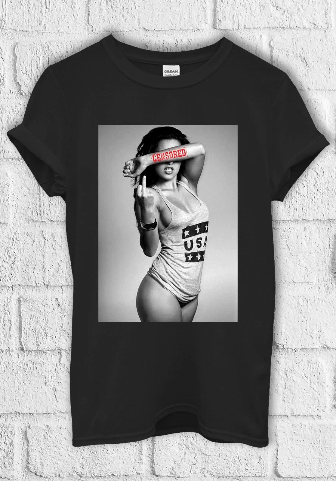 Sexy Finger Girl Censored USA T shirt Men Women Hoodie Sweatshirt Unisex 592
