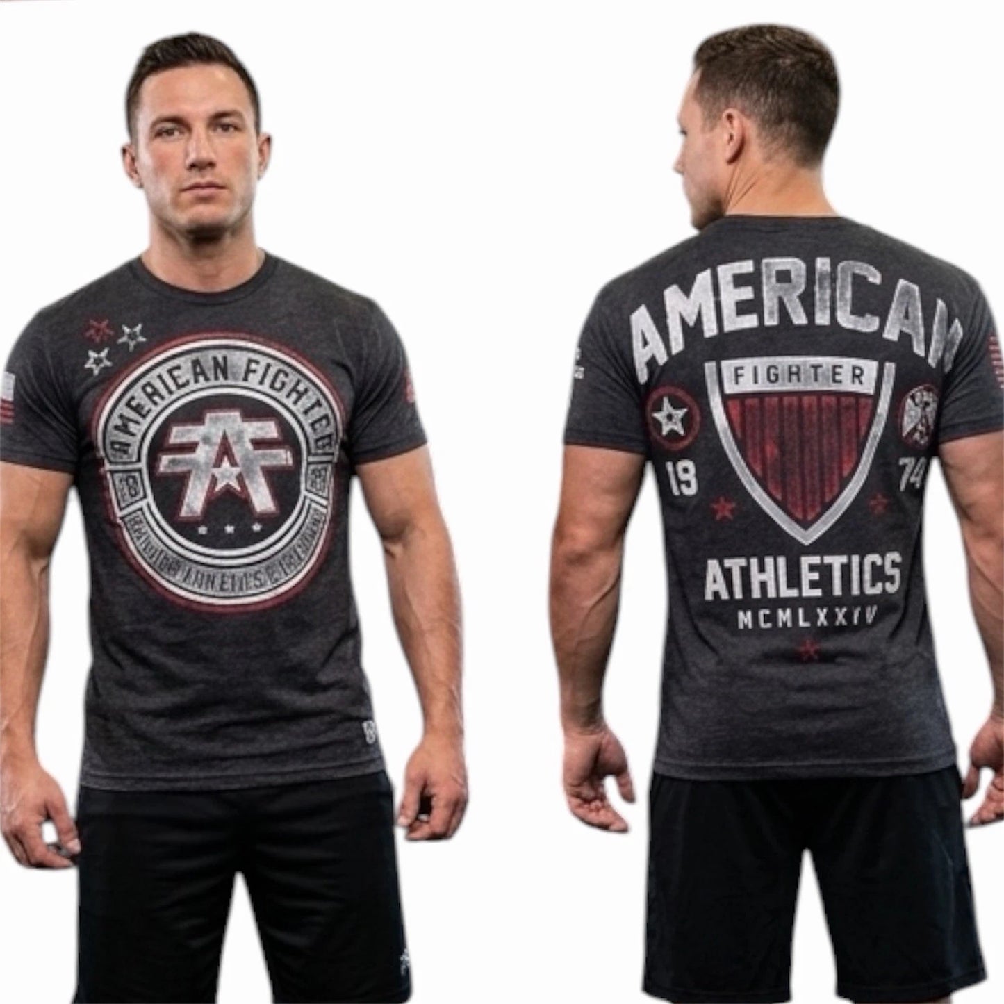 AMERICAN FIGHTER Heather Black CUMBERLAND Athletic Graphic T-shirt NWT