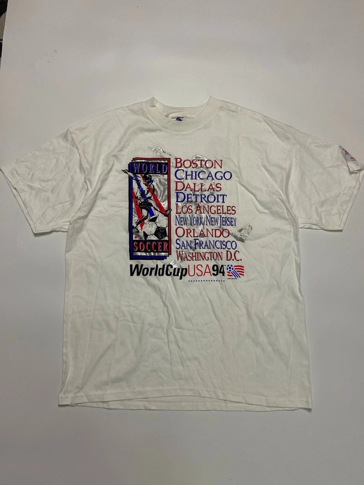 Vintage 1994 World Cup USA94 T-Shirt Soccer Graphic White Tee Made in USA