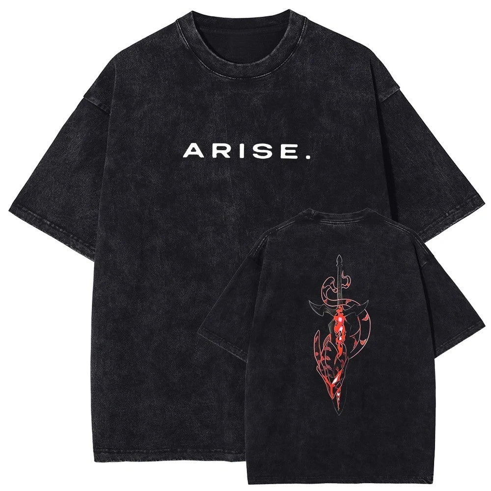 Solo Leveling ARISE T Shirt Manga Graphic Vintage Washed Oversized Tee Men Women
