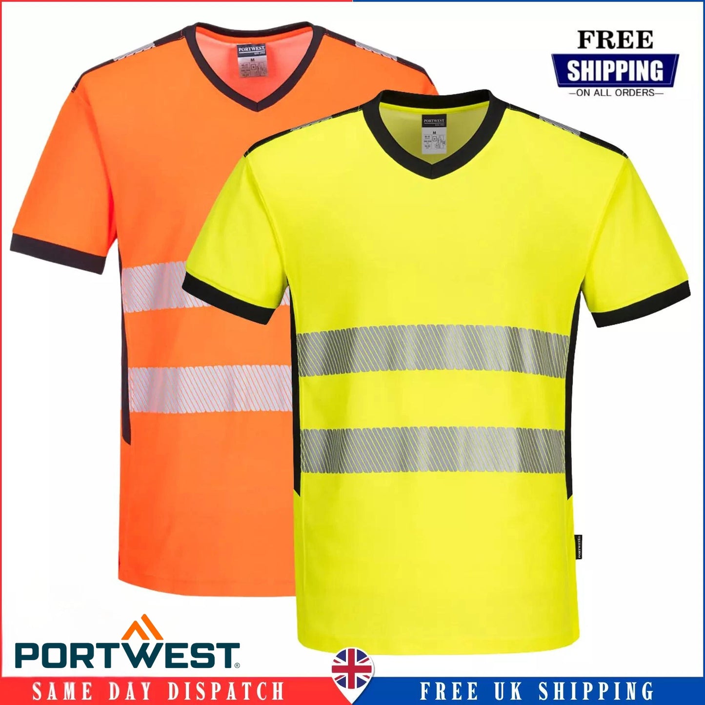 PORTWEST Hi-Vis V-Neck Mesh Insert T-Shirt Lightweight Breathable Work Top PW310