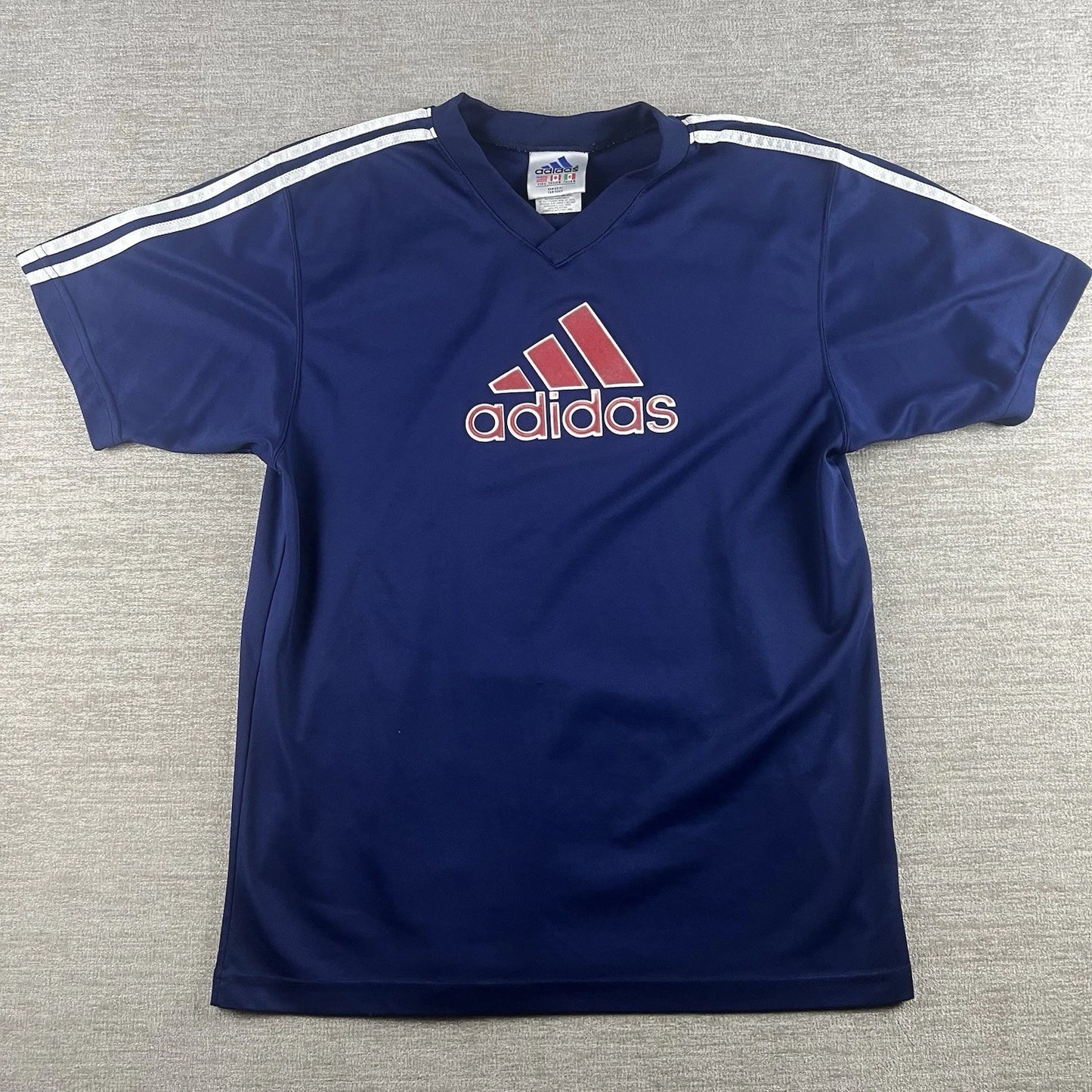 Vintage Adidas Jersey T-Shirt Size Large USA Made Center Three Stripes Logo