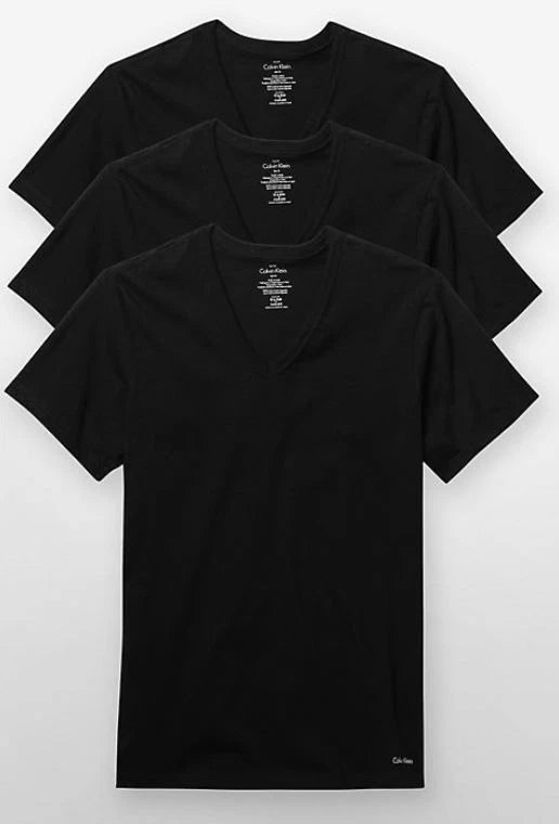 T-Shirts Slim Fit S,M,L Men's V Neck Calvin Klein 3 Pack Black NEW Tee Cotton