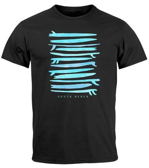 Men's Surfboards South Beach California USA Summer Surfing Theme T-Shirt