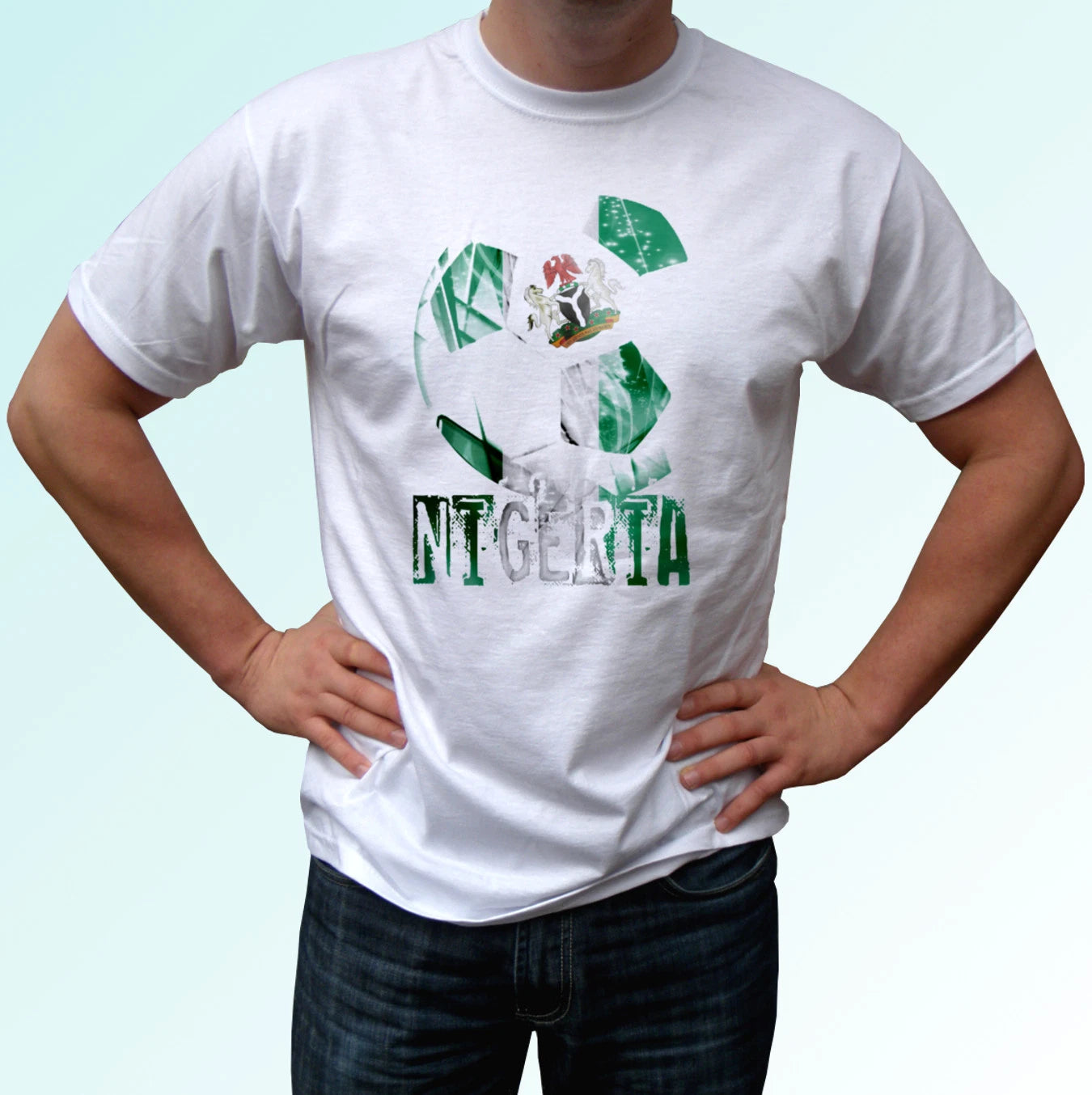 Nigeria football flag white t shirt design soccer gift cup top tee all sizes