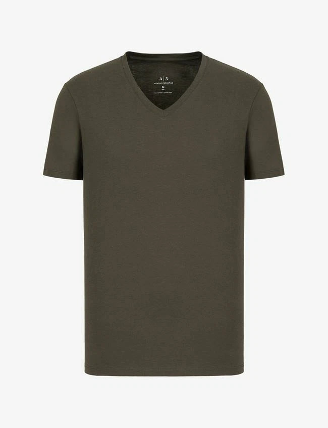 A|X Armani Exchange Men's Short Sleeve Pima Cotton V-Neck T-Shirt, Peat, 2XL