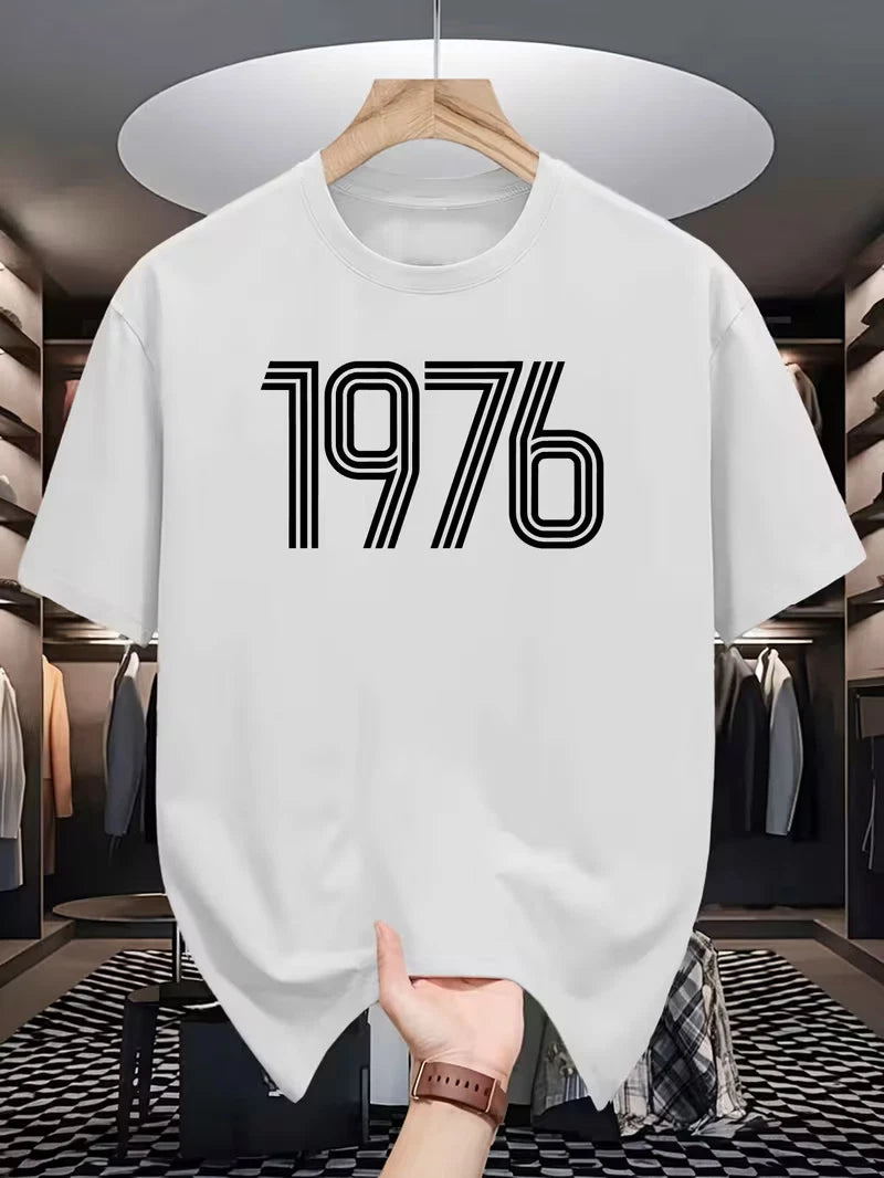 Men's Vintage 1976 Graphic T-Shirt Casual Crew Neck Short Sleeve Summer Tee