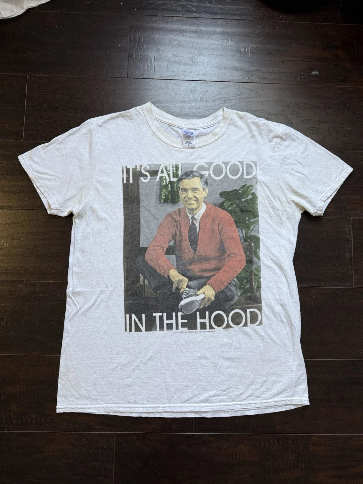 Mister Rogers Shirt White Funny Graphic Its All Good Hood Tee Mens Size Large
