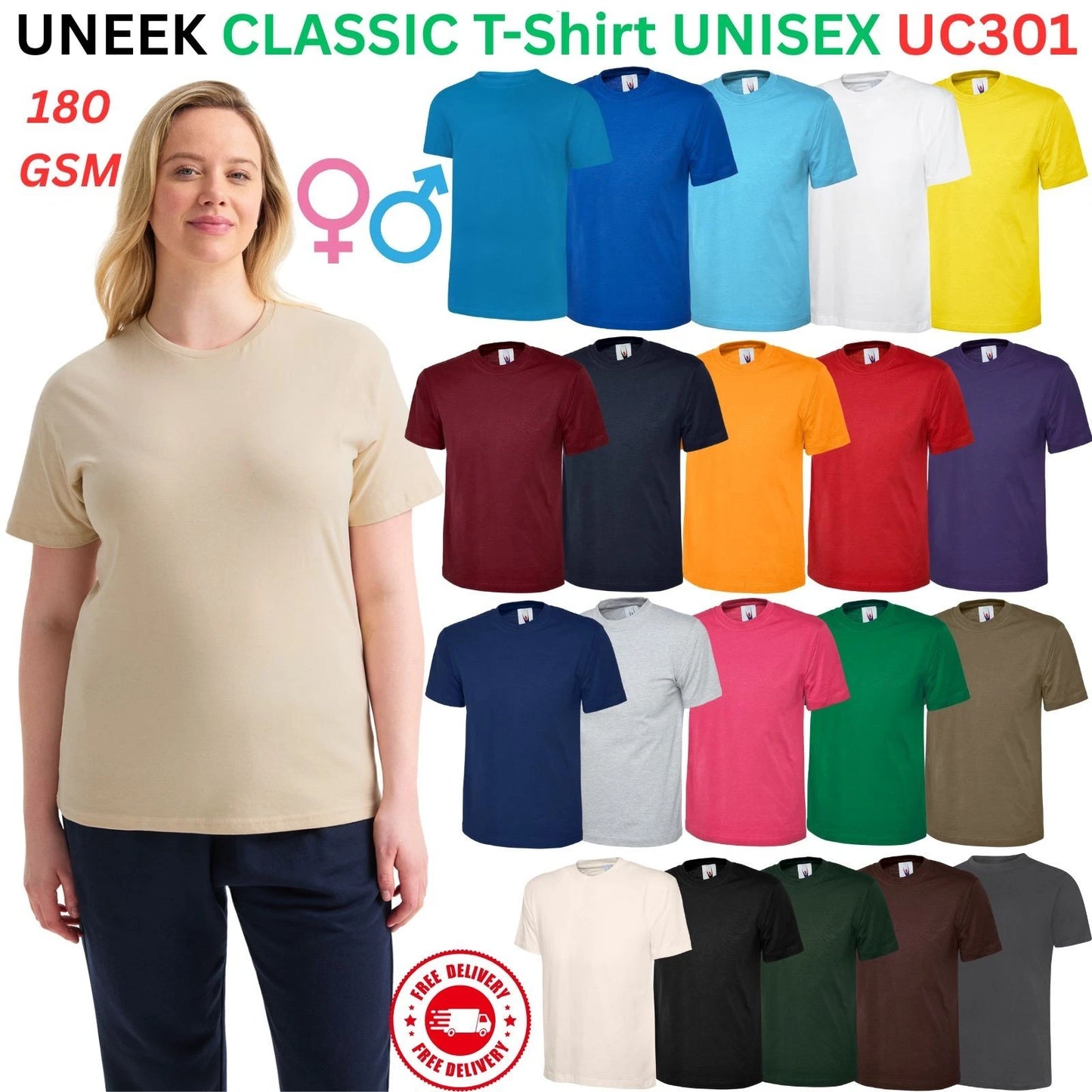 UNEEK UC301 Classic T-Shirt | Unisex 100% Cotton Plain Tee | Soft Casual