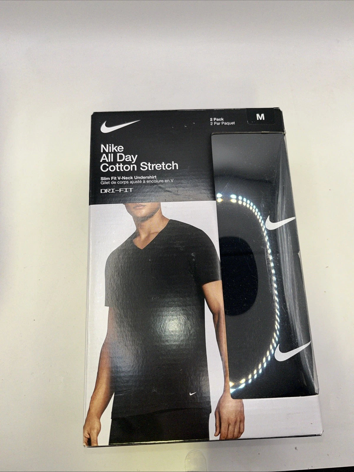 Nike Essential Cotton Stretch Slim Fit V-Neck T-Shirt 2 Pack Black Size M.