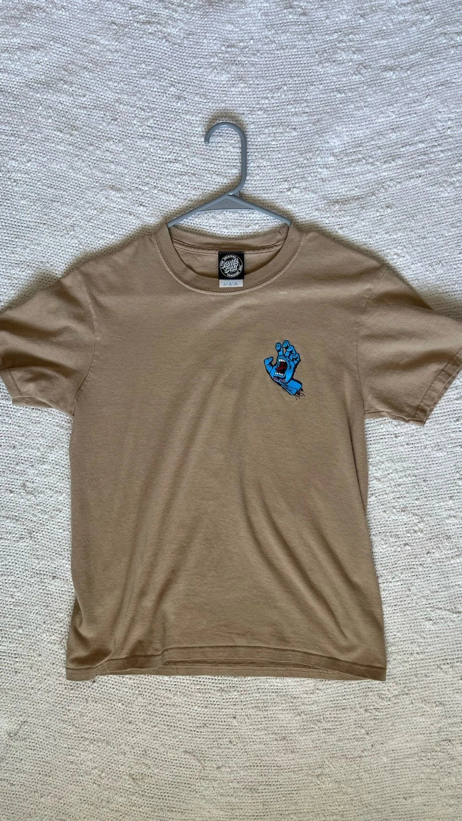 Santa Cruz Youth L Beige Crew Neck Short Sleeve Skate T-Shirt