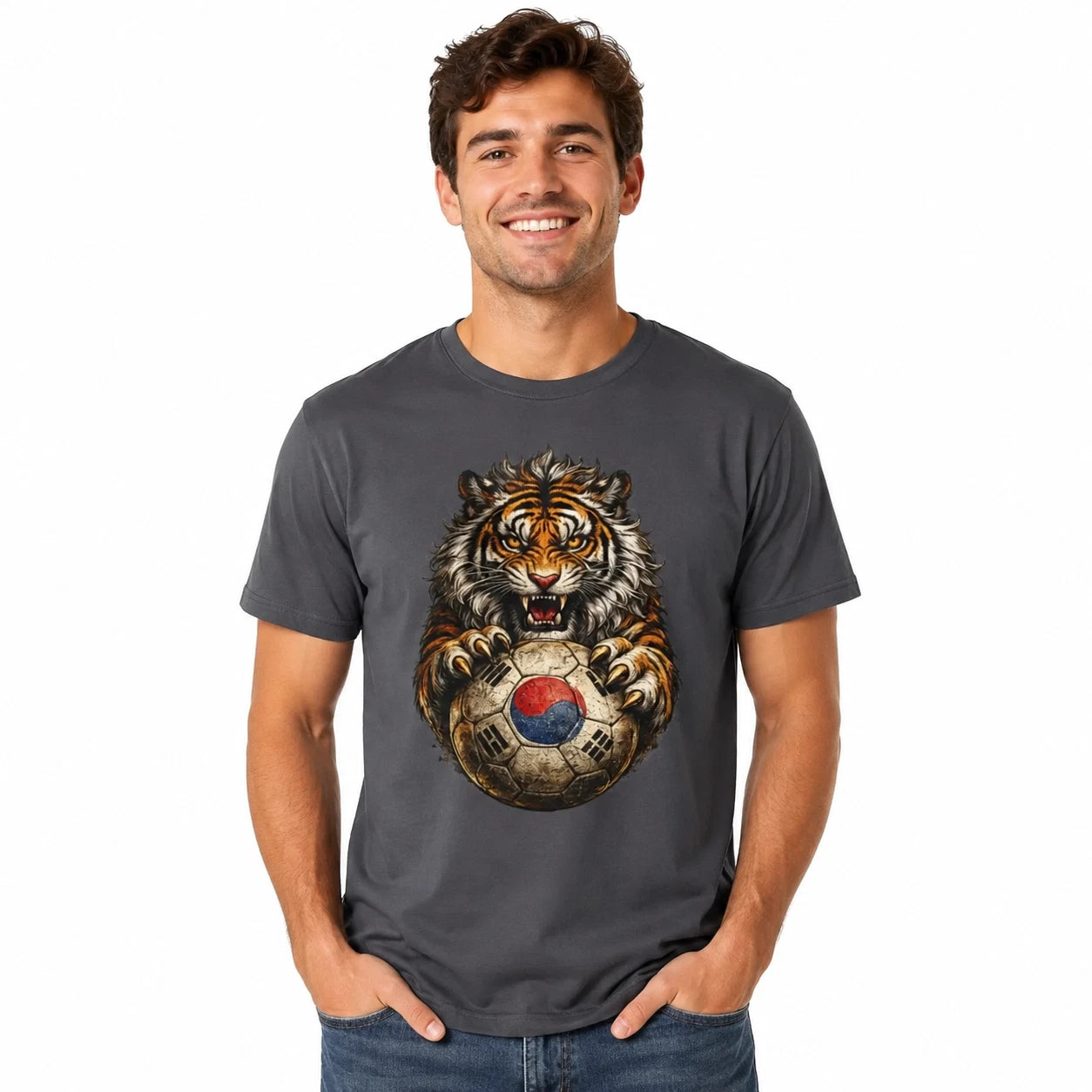 South Korean Tiger Soccer Ball T-Shirt Korean Football Fan Graphic Tee