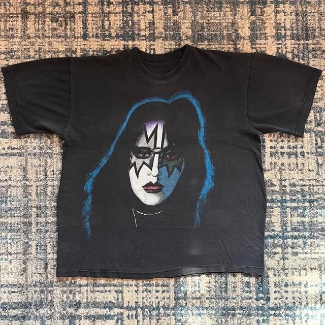 90s KISS ACE FREHLEY/PETER CRISS DOUBLE SIDED BIG FACE Vintage T-Shirt Reprint