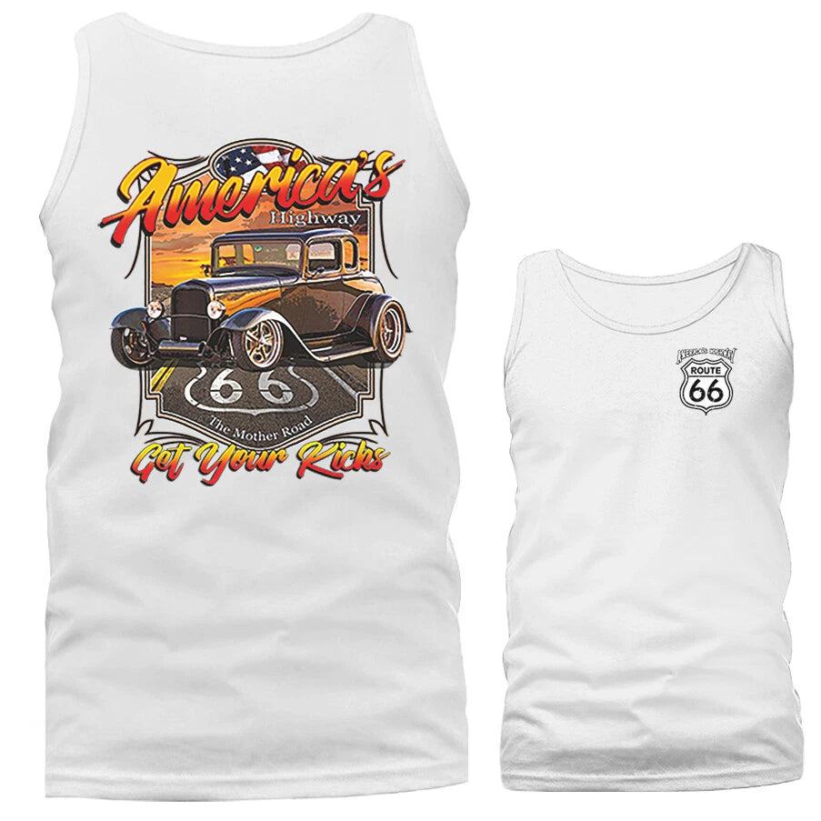 America's Highway Route 66 Hot Rod Classic Vintage Car Graphic Tank Top