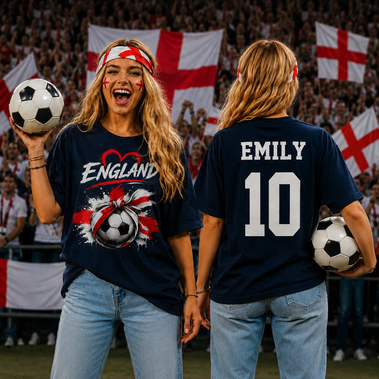 Personalised England Football T Shirt, Custom Name Number Supporter Tee