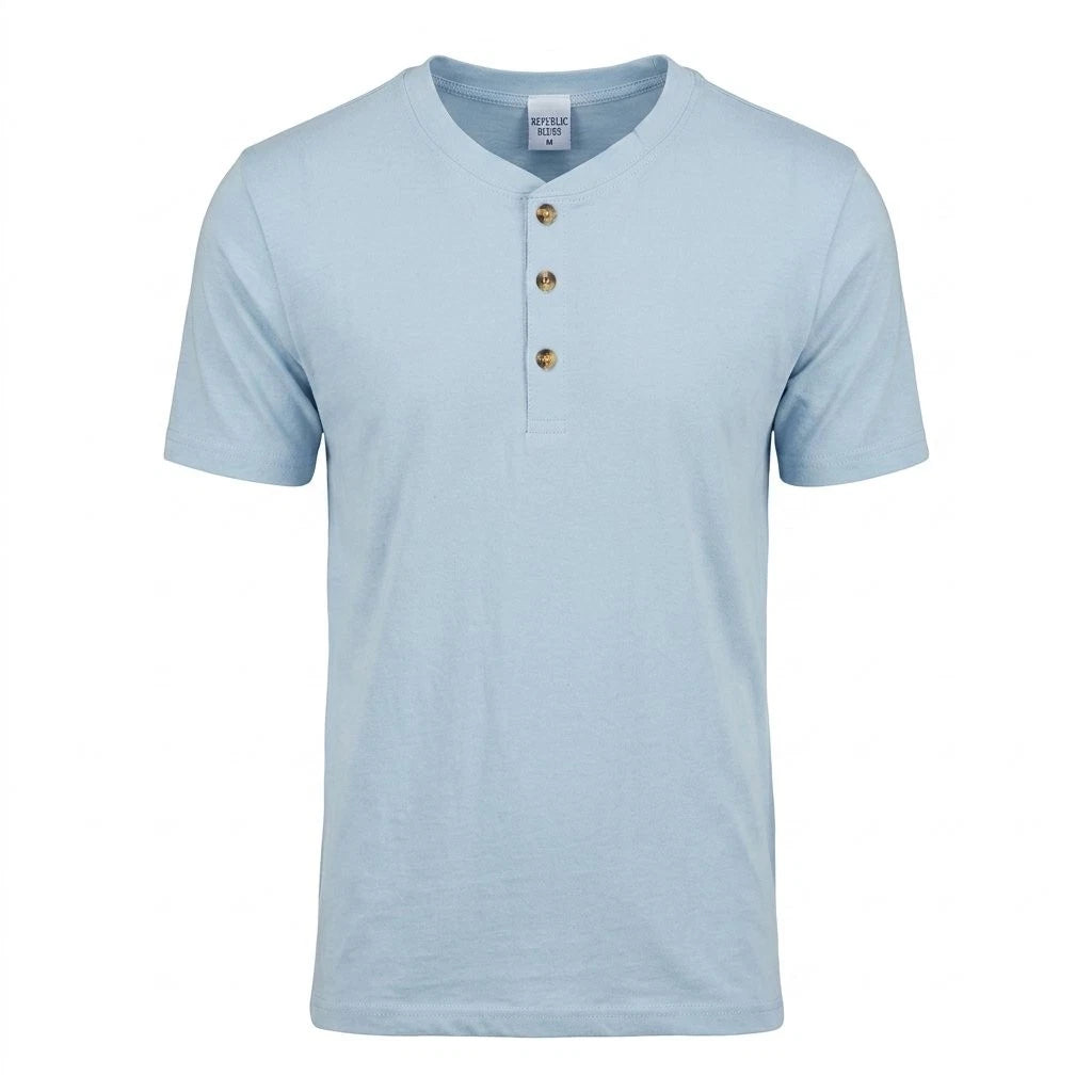 Men's Short Sleeve T-Shirt Henley Regular Fit Causal Cotton Lightweight Active