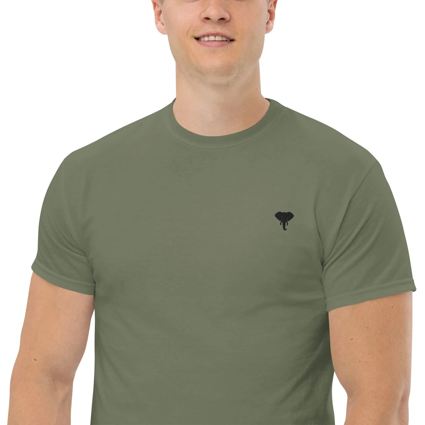 Black Elephant Head Ebroidered T-Shirt | Minimalist Animal Design Tee